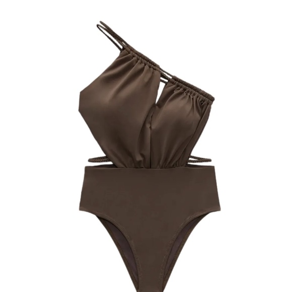 Zara Brown One-Shoulder Swim One Piece - Picture 2 of 4